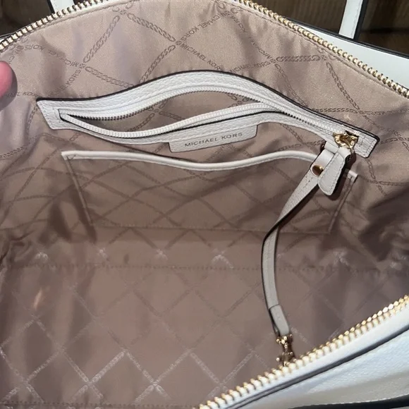 Michael Kors Cream Mercer Belted Medium Top Zip Satchel - Picture 6 of 8